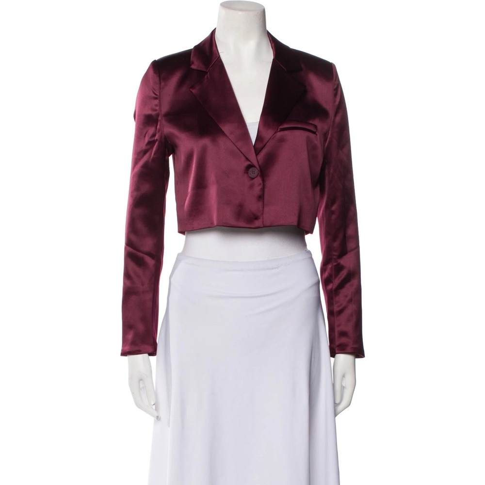 House of Harlow 1960 Bolero Jacket Burgundy Satin Cropped Blazer Goth Vamp Sm